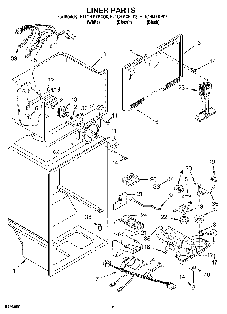 LINER PARTS Diagram and Parts List for ET1CHMXKB08  Whirlpool Refrigerator
