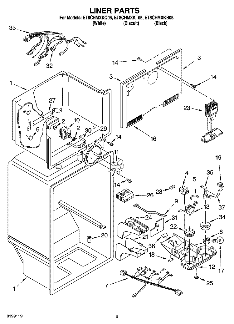LINER PARTS Diagram and Parts List for ET8CHMXKT05  Whirlpool Refrigerator