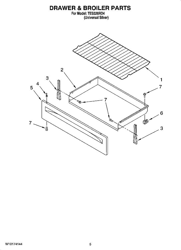 DRAWER & BROILER PARTS Diagram and Parts List for TES326RD4  Estate Range