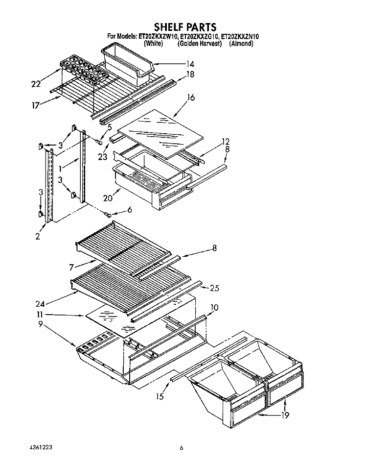 SHELF Diagram and Parts List for ET20ZKXZN10  Whirlpool Refrigerator