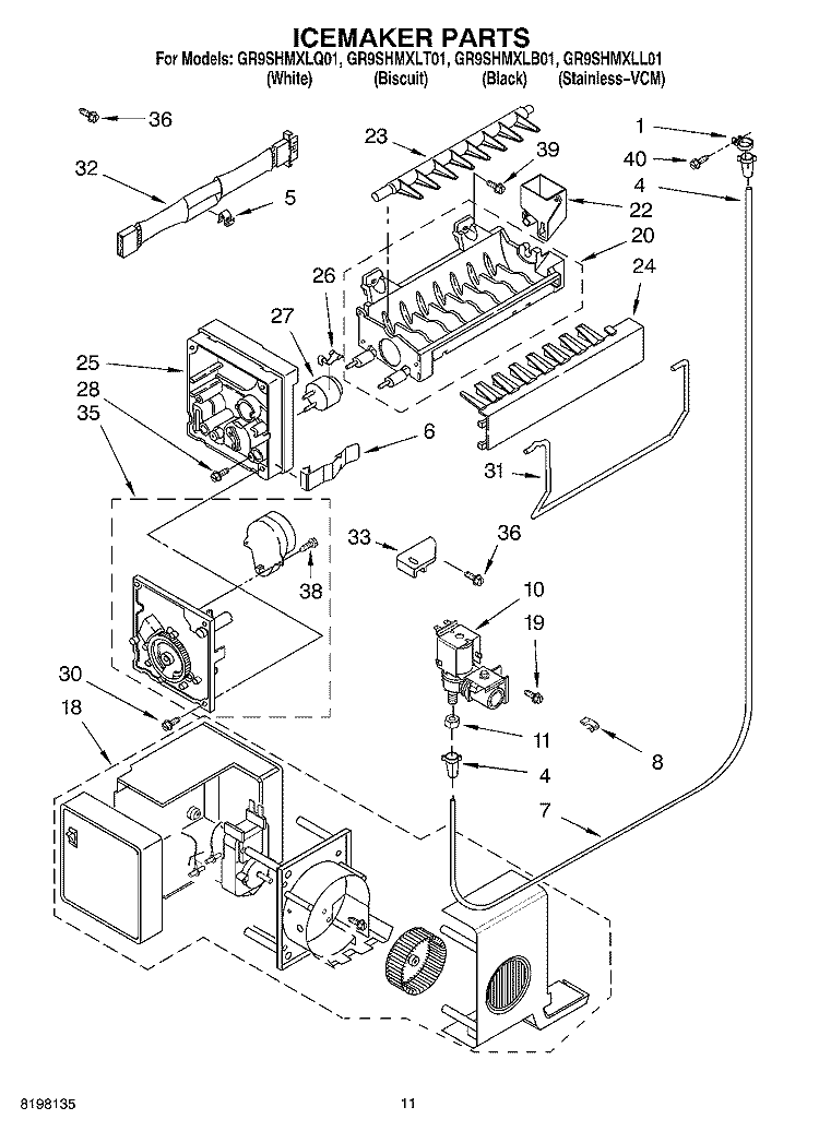 ICE MAKER Diagram and Parts List for GR9SHMXLT01  Whirlpool Refrigerator