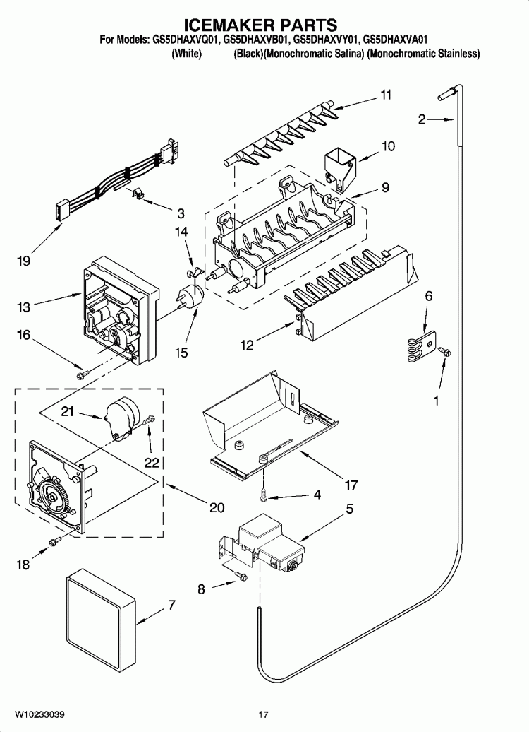 ICEMAKER PARTS Diagram and Parts List for GS5DHAXVY01  Whirlpool Refrigerator