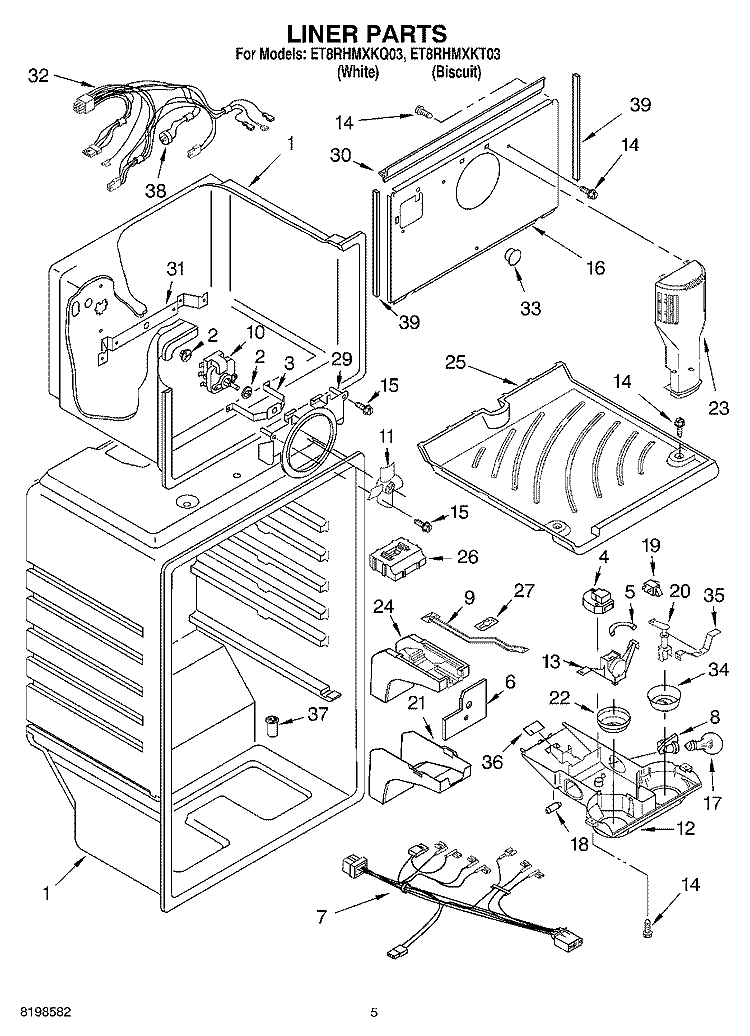 LINER PARTS Diagram and Parts List for ET8RHMXKQ03  Whirlpool Refrigerator