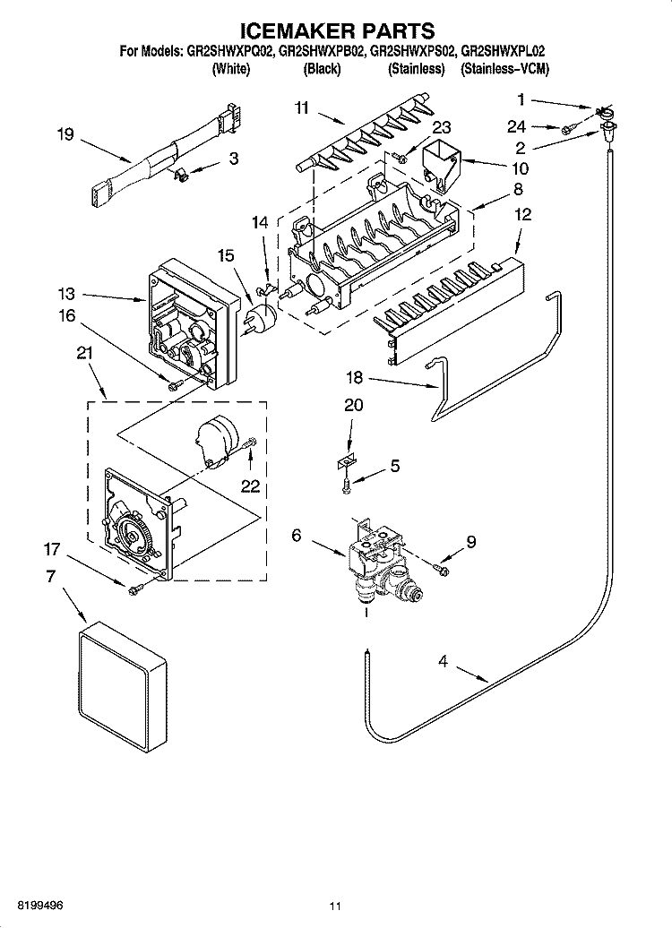 ICEMAKER PARTS Diagram and Parts List for GR2SHWXPL02  Whirlpool Refrigerator