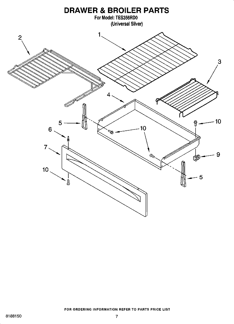 DRAWER & BROILER PARTS, OPTIONAL PARTS Diagram and Parts List for TES356RD0  Estate Range