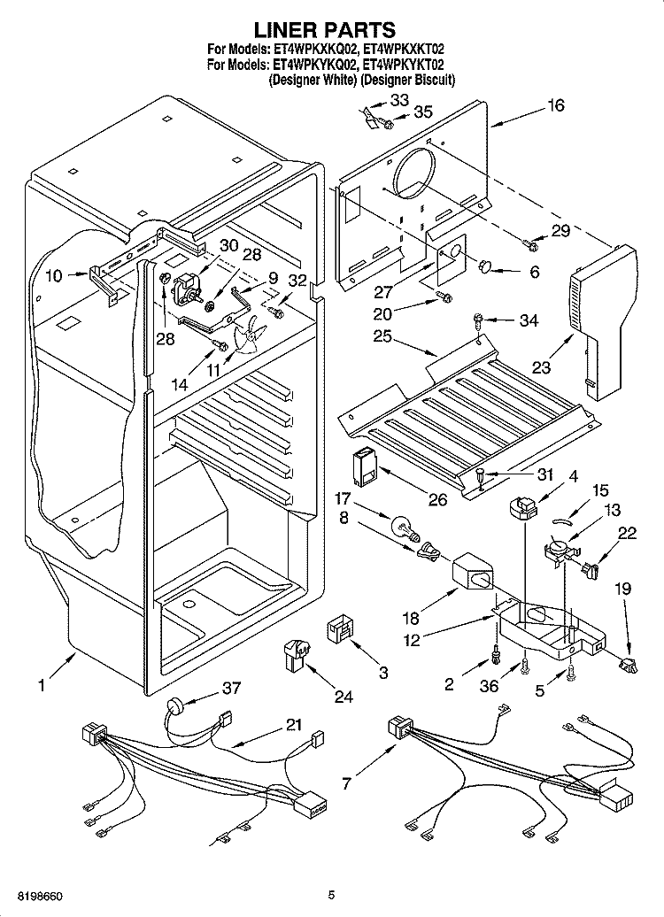 LINER PARTS Diagram and Parts List for ET4WPKYKQ02  Whirlpool Refrigerator