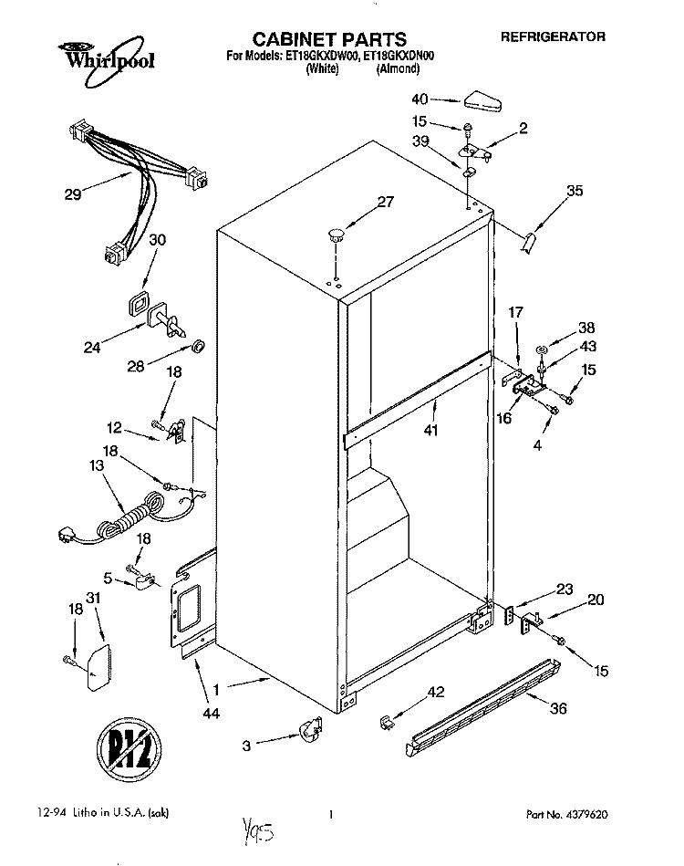 CABINET Diagram and Parts List for ET18GKXDW00  Whirlpool Refrigerator