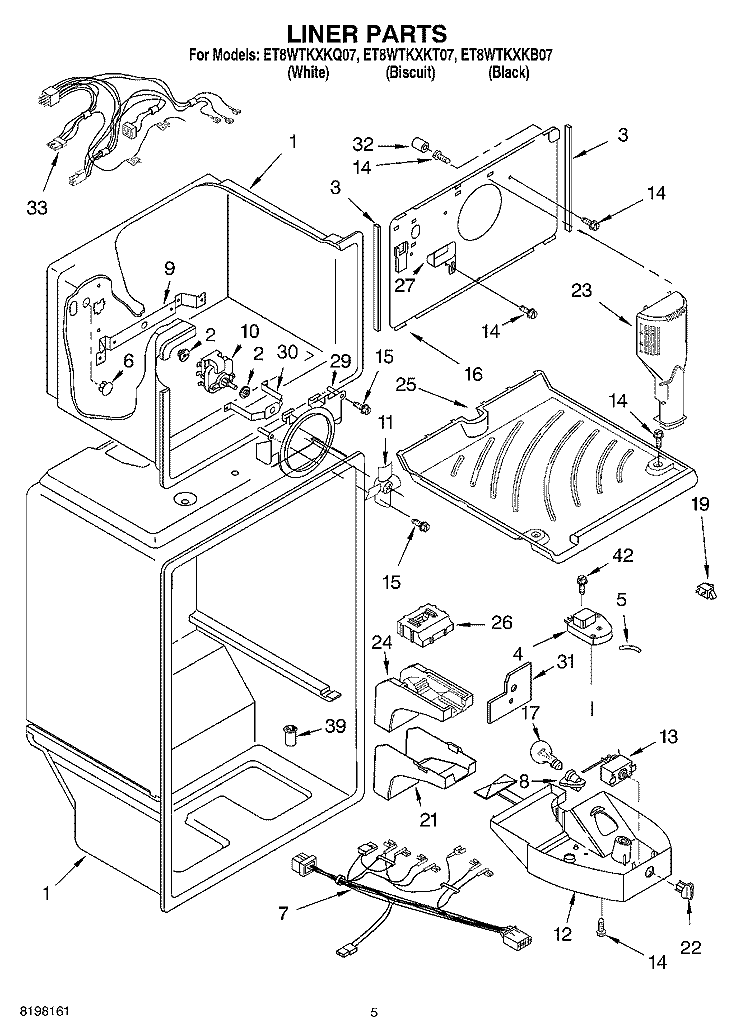 LINER Diagram and Parts List for ET8WTKXKT07  Whirlpool Refrigerator