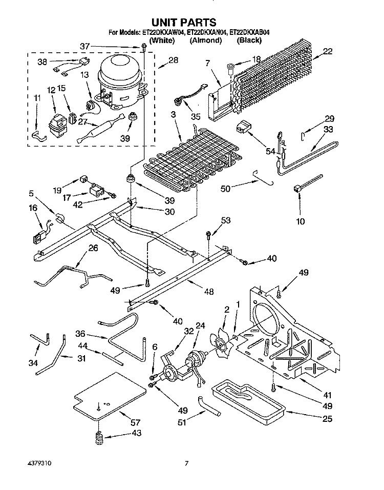 UNIT Diagram and Parts List for ET22DKXAB04  Whirlpool Refrigerator