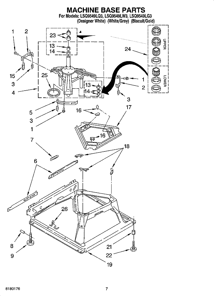 MACHINE BASE PARTS Diagram and Parts List for  Whirlpool Washer