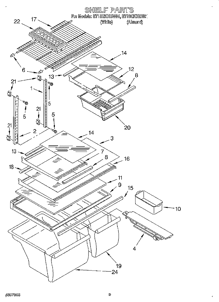 SHELF, LIT/OPTIONAL Diagram and Parts List for ET18GKXGN01  Whirlpool Refrigerator