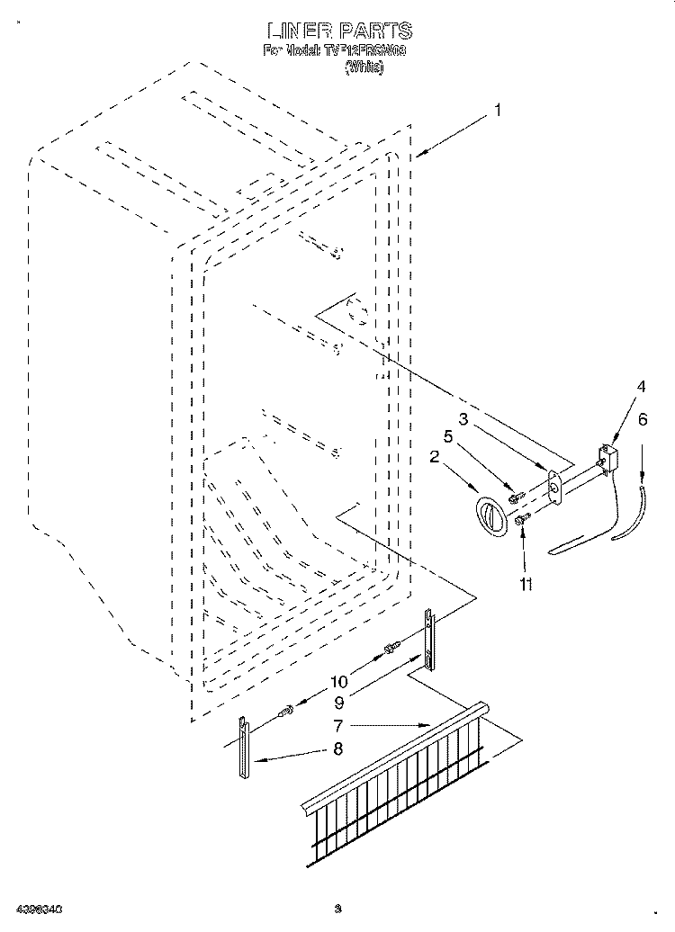 LINER Diagram and Parts List for TVF12FRGW03  Whirlpool Freezer