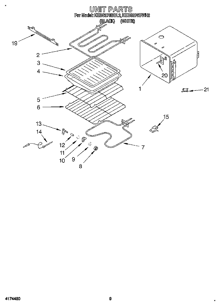 UNIT Diagram and Parts List for KEBS276BWH2  KitchenAid Wall Oven