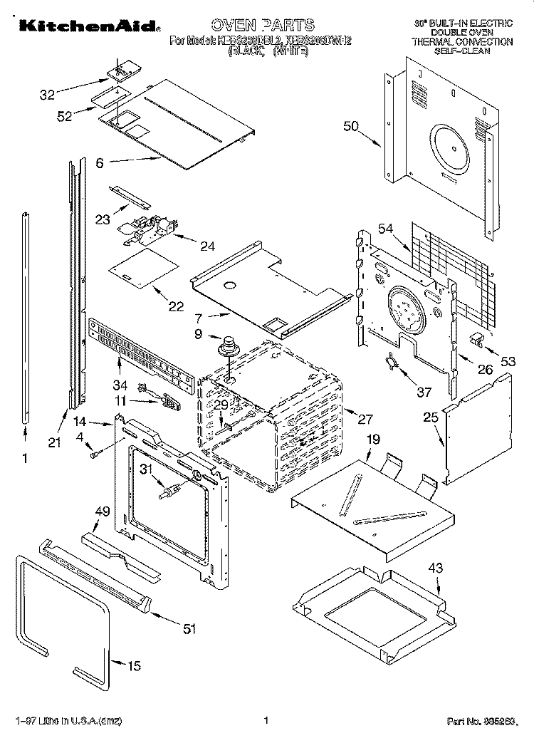 OVEN Diagram and Parts List for KEBS208DBL2  KitchenAid Wall Oven
