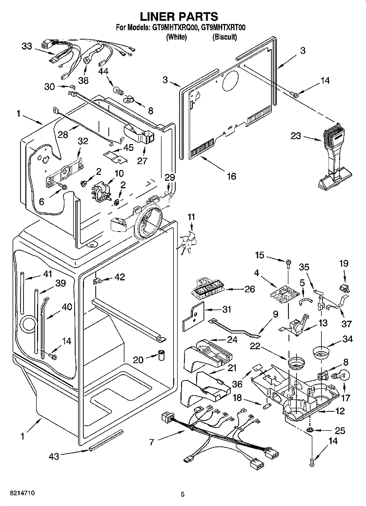 LINER PARTS Diagram and Parts List for GT9MHTXRT00  Whirlpool Refrigerator