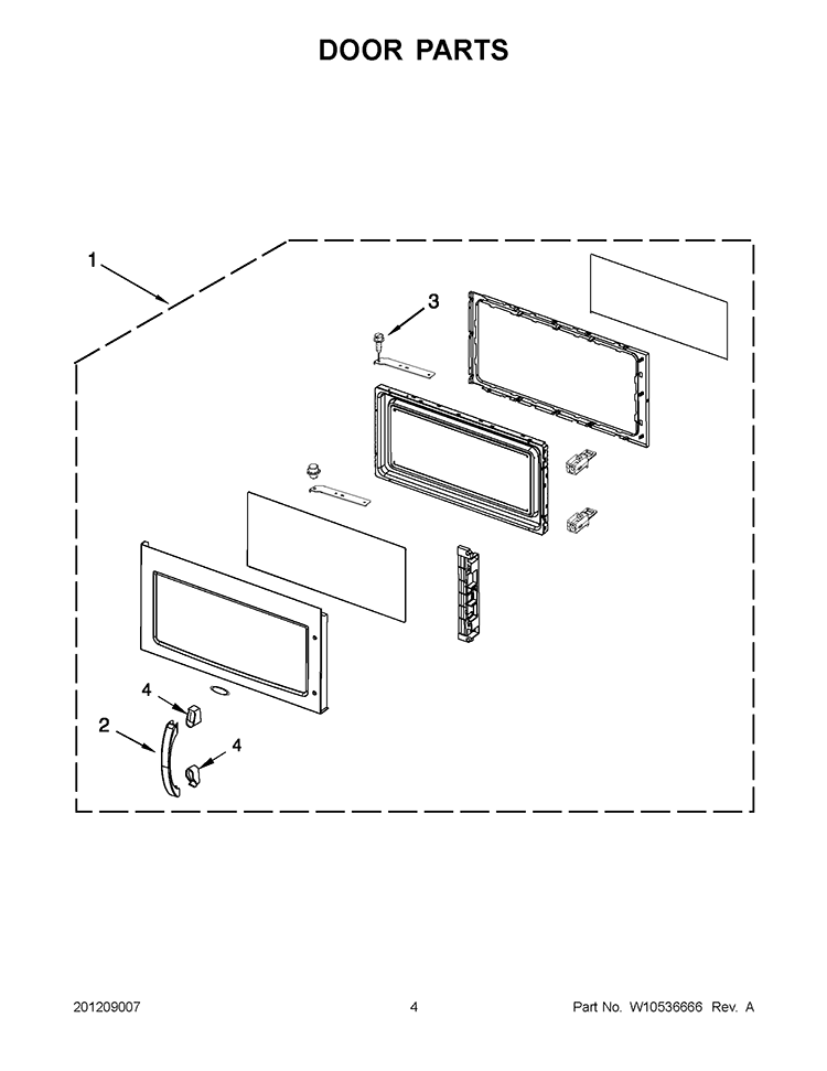 DOOR PARTS Diagram and Parts List for  KitchenAid Microwave