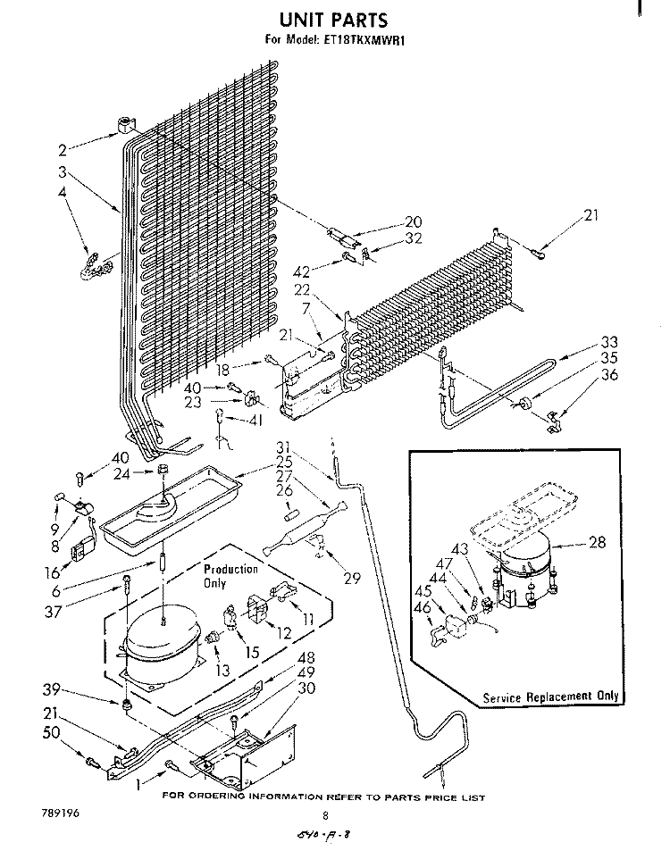 UNIT Diagram and Parts List for ET18TKXMWR1  Whirlpool Refrigerator