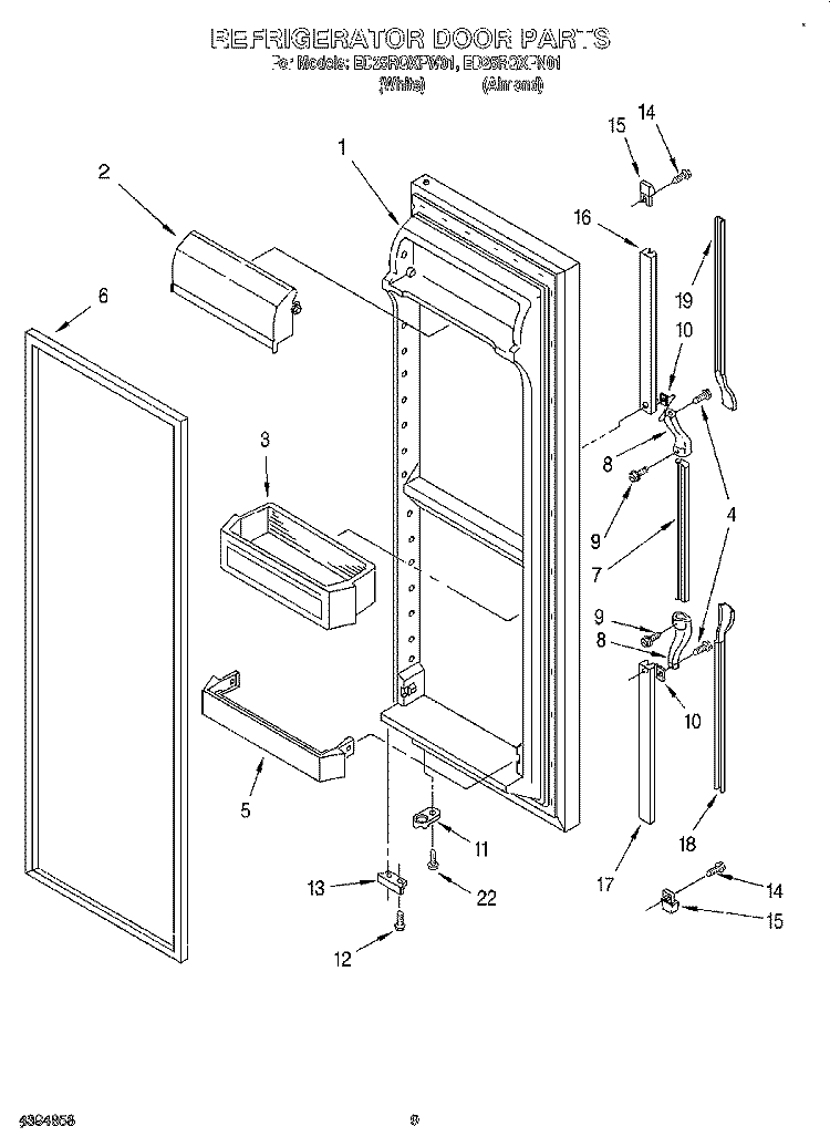 REFRIGERATOR DOOR Diagram and Parts List for ED25RQXFW01  Whirlpool Refrigerator