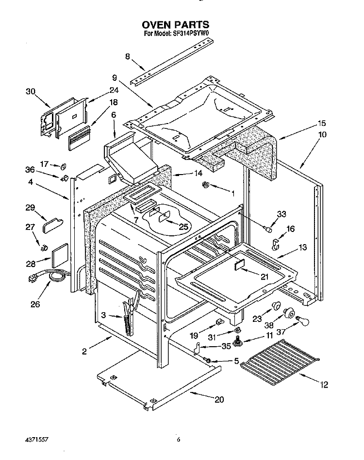 OVEN Diagram and Parts List for  Whirlpool Range
