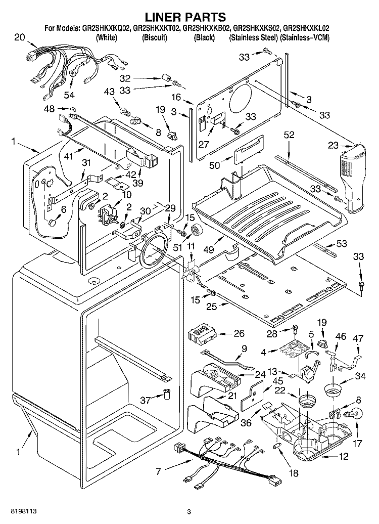 LINER Diagram and Parts List for GR2SHKXKS02  Whirlpool Refrigerator