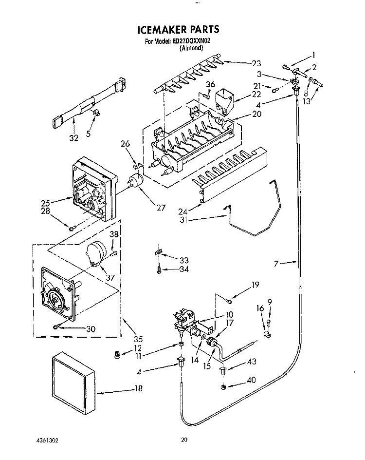 ICE MAKER, LIT/OPTIONAL Diagram and Parts List for ED27DQXXN02  Whirlpool Refrigerator