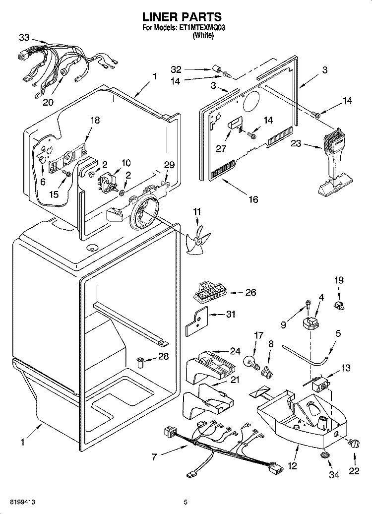 LINER PARTS Diagram and Parts List for ET1MTEXMQ03  Whirlpool Refrigerator