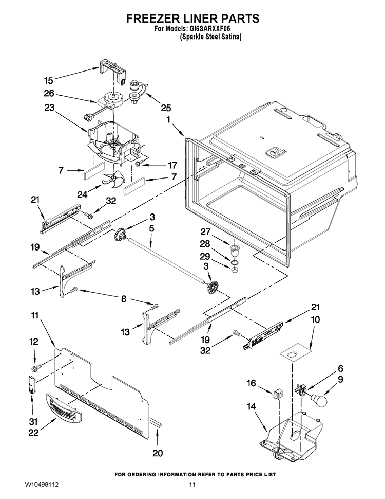 FREEZER LINER PARTS Diagram and Parts List for GI6SARXXF05  Whirlpool Refrigerator
