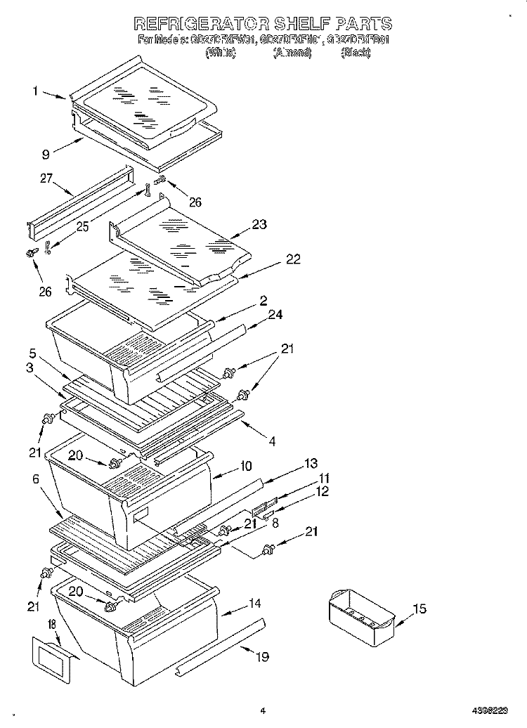 REFRIGERATOR SHELF Diagram and Parts List for GD27DFXFB01  Whirlpool Refrigerator