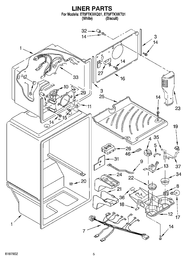 LINER Diagram and Parts List for ET9FTKXKT01  Whirlpool Refrigerator
