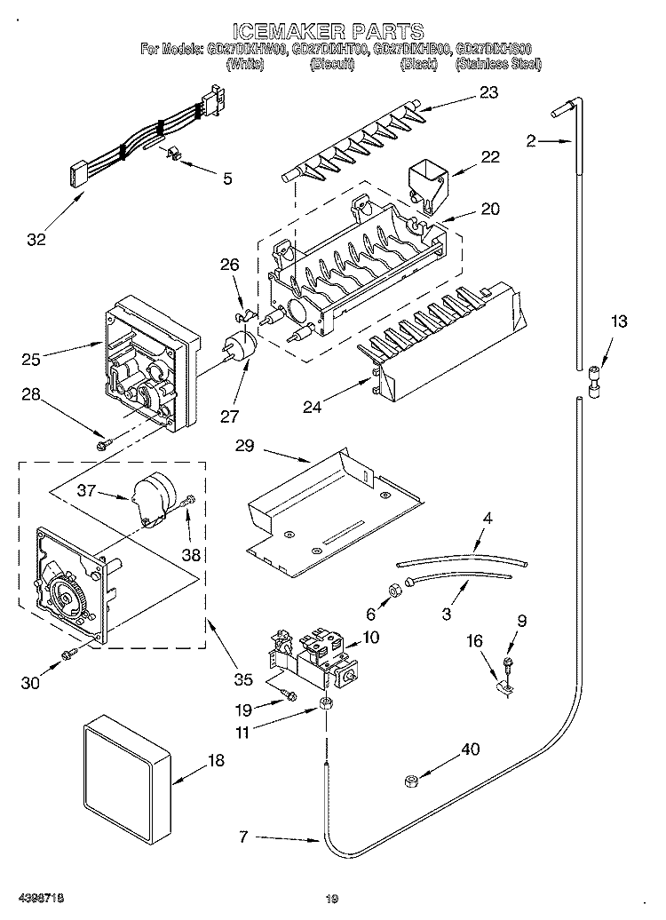 ICEMAKER, OPTIONAL Diagram and Parts List for GD27DIXHS00  Whirlpool Refrigerator