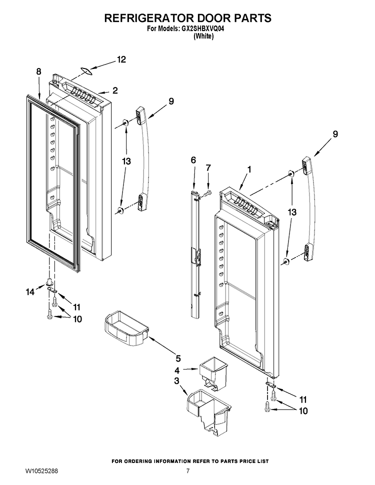 REFRIGERATOR DOOR PARTS Diagram and Parts List for GX2SHBXVQ04  Whirlpool Refrigerator