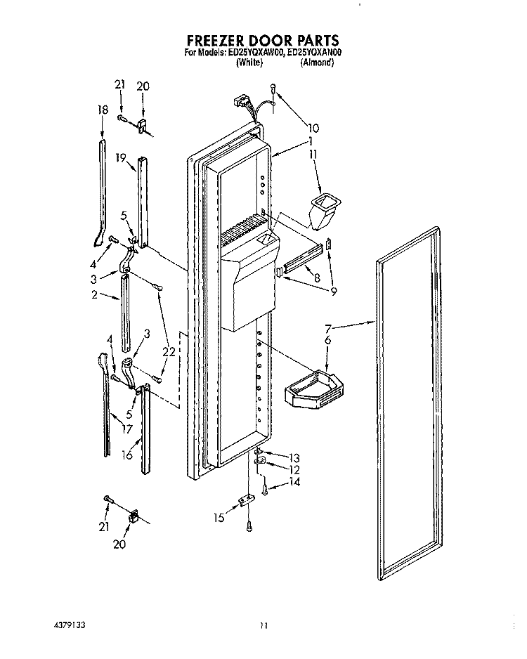 FREEZER DOOR Diagram and Parts List for ED25YQXAW00  Whirlpool Refrigerator