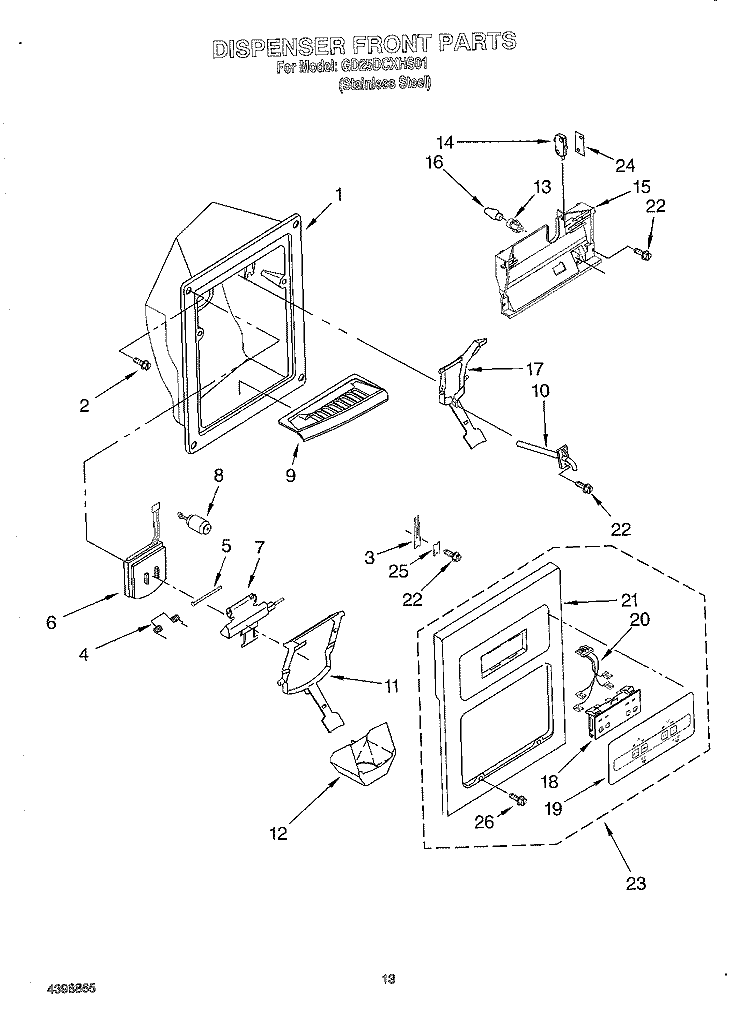 DISPENSER FRONT Diagram and Parts List for GD25DCXHS01  Whirlpool Refrigerator