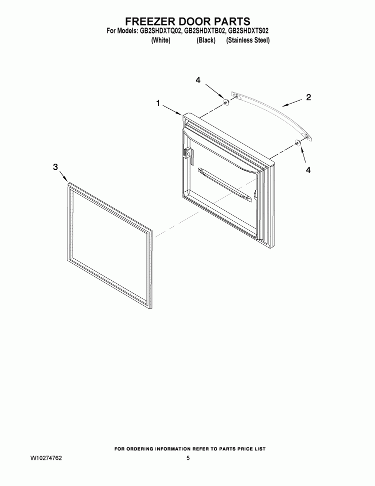 FREEZER DOOR PARTS Diagram and Parts List for GB2SHDXTQ02  Whirlpool Refrigerator