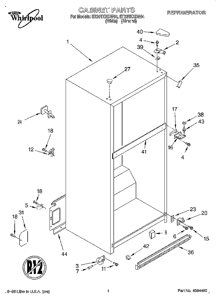 CABINET Diagram and Parts List for ET20TKXDN04  Whirlpool Refrigerator