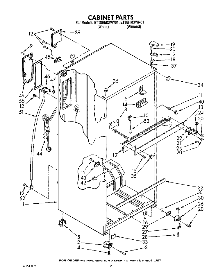 CABINET Diagram and Parts List for ET18HMXWW01  Whirlpool Refrigerator