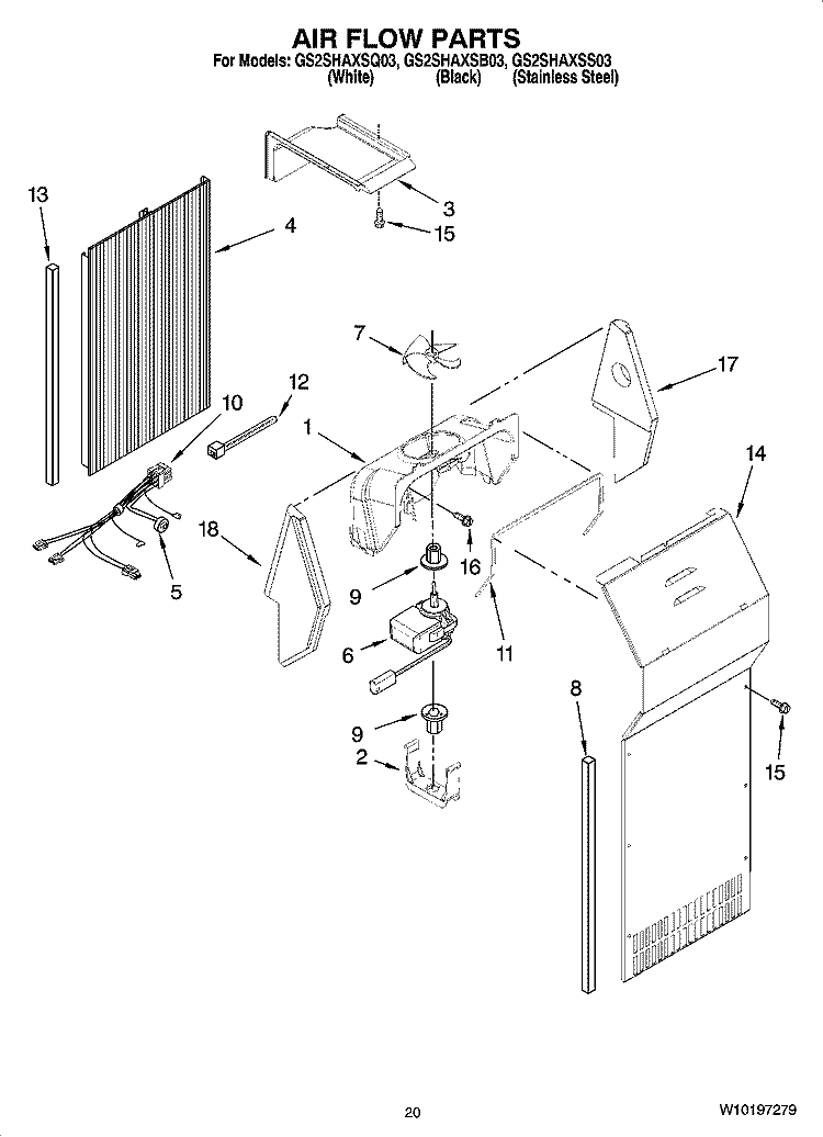 AIR FLOW PARTS, OPTIONAL PARTS (NOT INCLUDED) Diagram and Parts List for GS2SHAXSB03  Whirlpool Refrigerator
