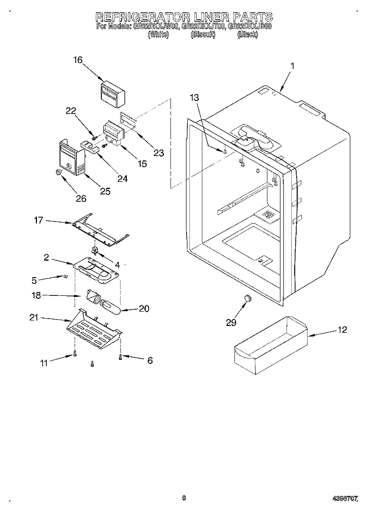 REFRIGERATOR LINER Diagram and Parts List for GB22DKXJB00  Whirlpool Refrigerator
