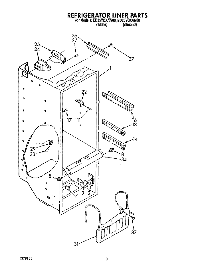 REFRIGERATOR LINER Diagram and Parts List for ED25YQXAW00  Whirlpool Refrigerator