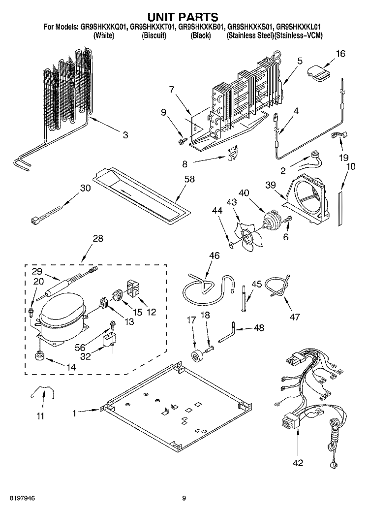 UNIT Diagram and Parts List for GR9SHKXKL01  Whirlpool Refrigerator