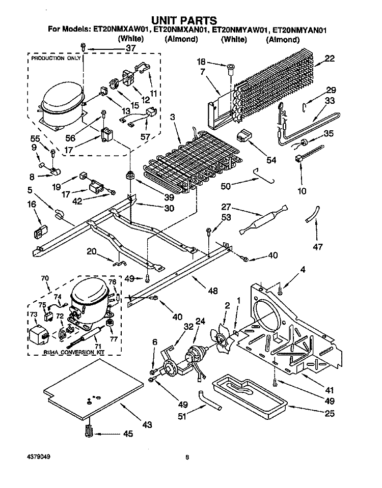 UNIT Diagram and Parts List for ET20NMXAN01  Whirlpool Refrigerator