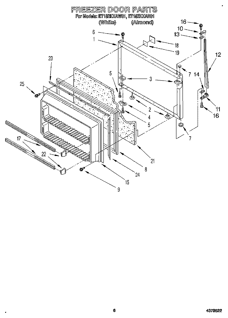 FREEZER DOOR Diagram and Parts List for ET18ZKXAN01  Whirlpool Refrigerator