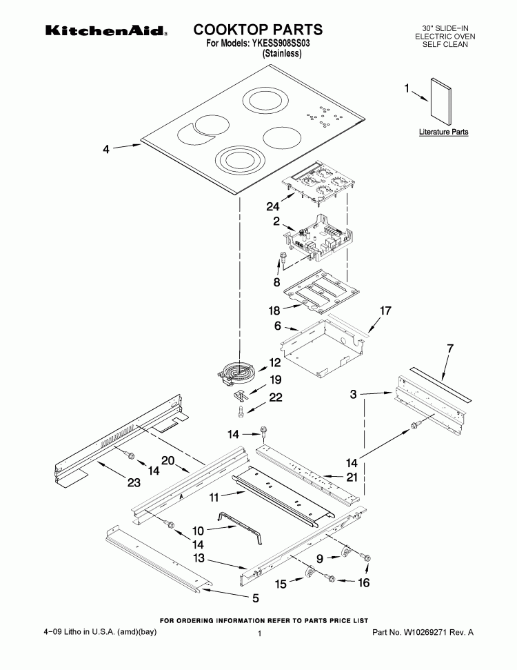 COOKTOP PARTS Diagram and Parts List for  KitchenAid Range