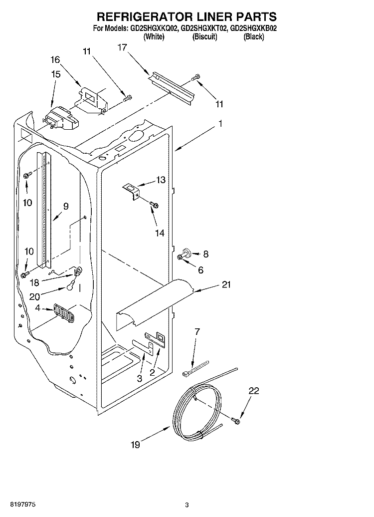 REFRIGERATOR LINER Diagram and Parts List for GD2SHGXKB02  Whirlpool Refrigerator