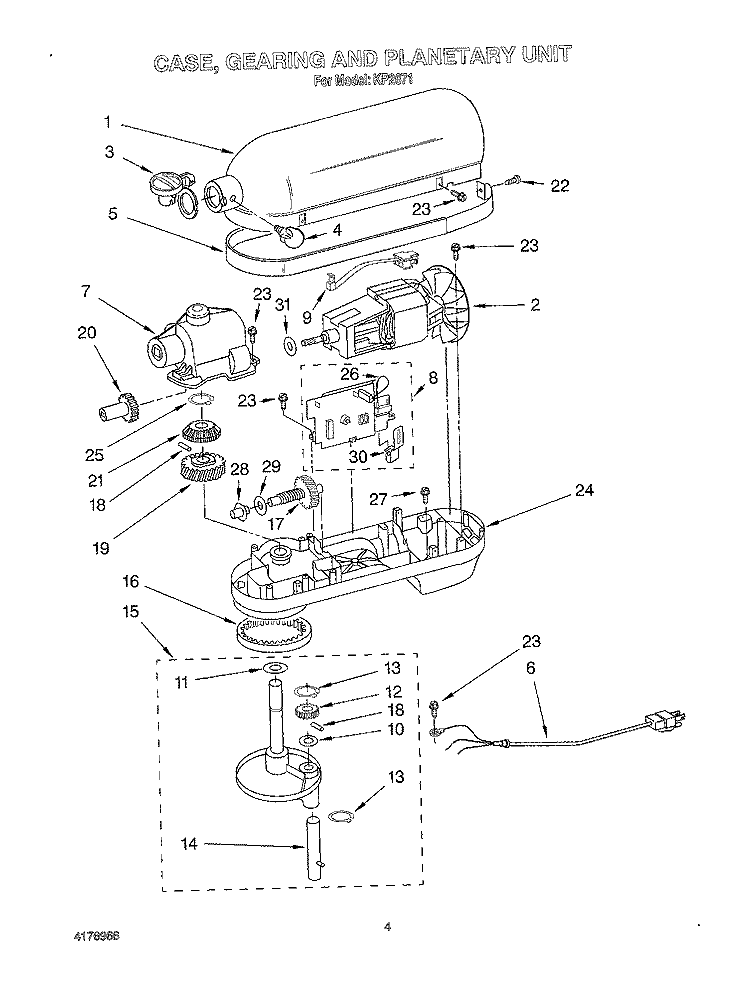 CASE, GEARING, PLANETARY UNIT Diagram and Parts List for  KitchenAid Mixer