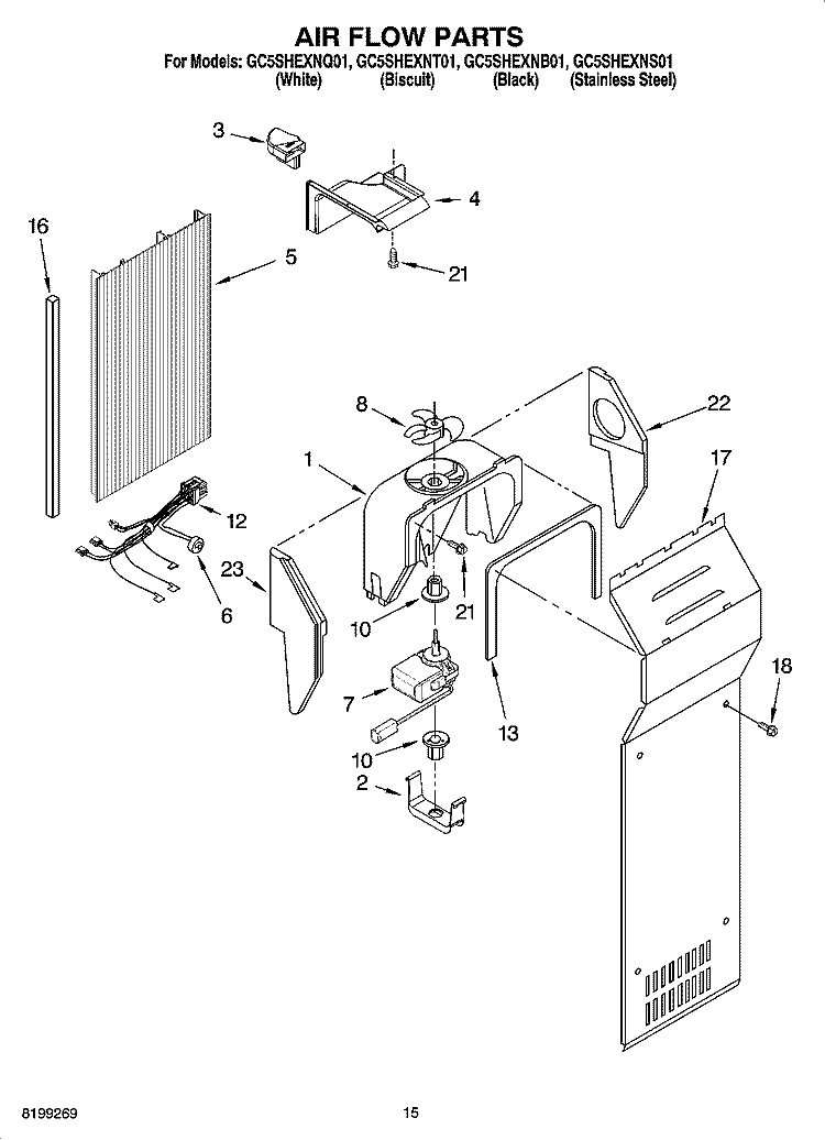 AIR FLOW PARTS Diagram and Parts List for GC5SHEXNB01  Whirlpool Refrigerator