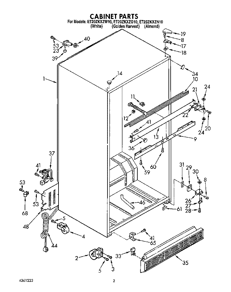 CABINET Diagram and Parts List for ET20ZKXZN10  Whirlpool Refrigerator