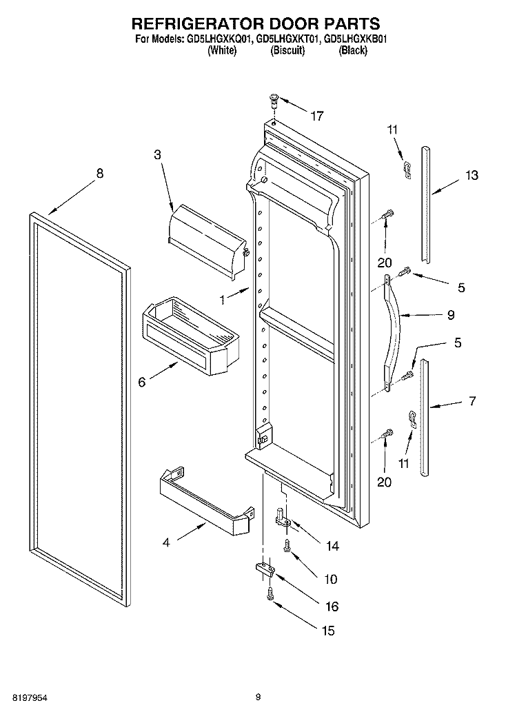 REFRIGERATOR DOOR Diagram and Parts List for GD5LHGXKT01  Whirlpool Refrigerator