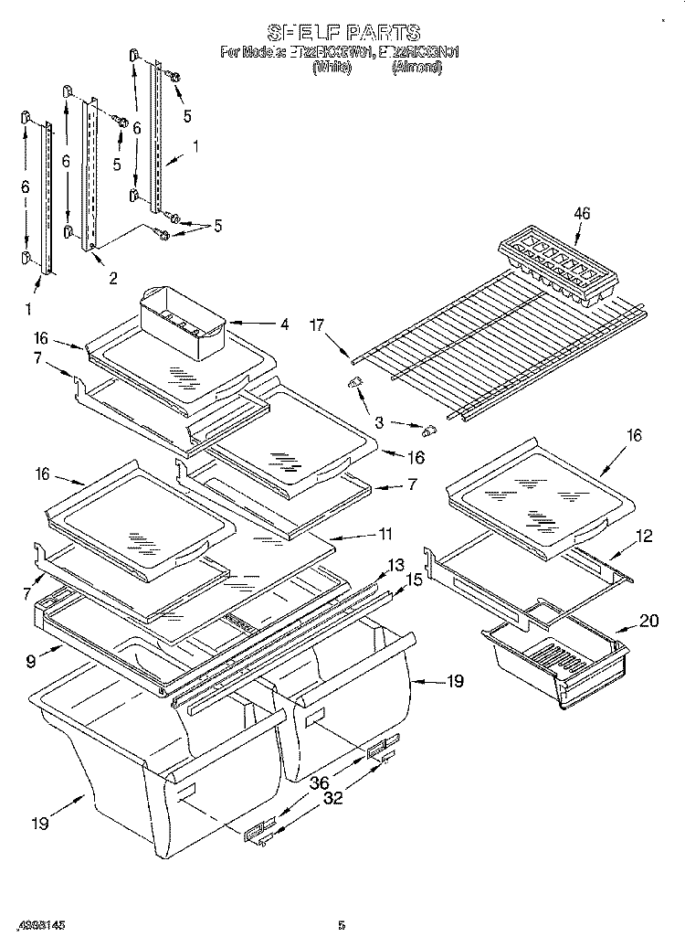 SHELF Diagram and Parts List for ET22RKXGN01  Whirlpool Refrigerator