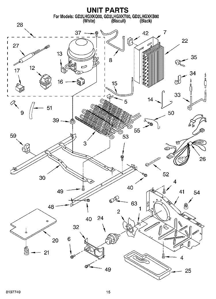 UNIT Diagram and Parts List for GD2LHGXKT00  Whirlpool Refrigerator